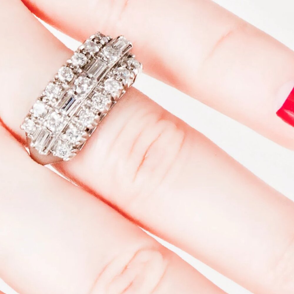 A breathtaking 1950s estate diamond band in 14kt white gold